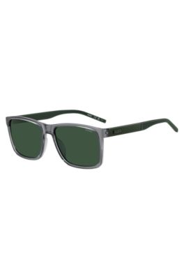 Transparent-frame sunglasses with patterned temples, Grey