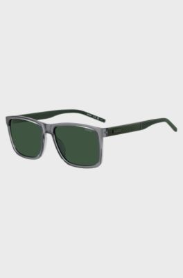 Transparent-frame sunglasses with patterned temples, Grey