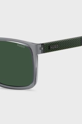 Transparent-frame sunglasses with patterned temples, Grey