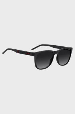 Matte-black sunglasses with patterned temples, Black