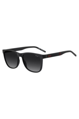 Matte-black sunglasses with patterned temples, Black