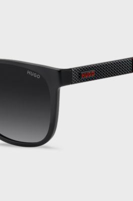 Matte-black sunglasses with patterned temples, Black