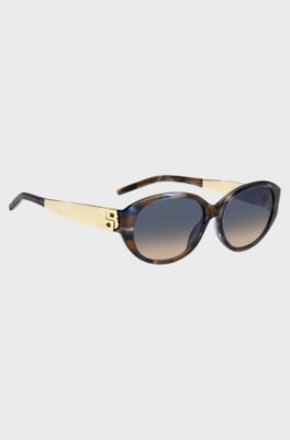 Havana-acetate sunglasses with Double-B-monogram hardware, Patterned