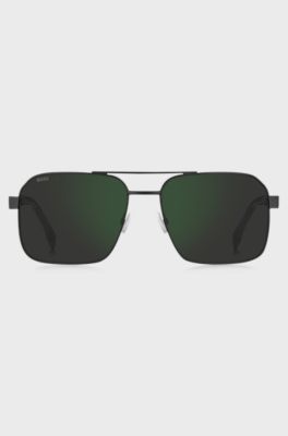 Double-bridge sunglasses in matte-black steel and acetate, Black