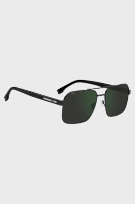 Double-bridge sunglasses in matte-black steel and acetate, Black