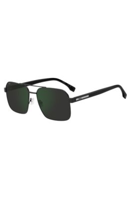 Double-bridge sunglasses in matte-black steel and acetate, Black