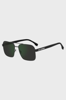 Double-bridge sunglasses in matte-black steel and acetate, Black