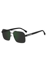 Lunettes de soleil &agrave; double pont en acier noir mat et ac&eacute;tate, Noir