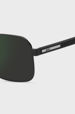 Double-bridge sunglasses in matte-black steel and acetate, Black