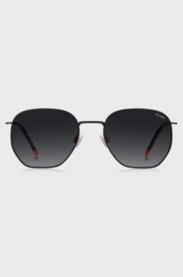 Matte-black sunglasses in stainless steel with red details, Black