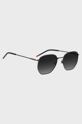 Matte-black sunglasses in stainless steel with red details, Black