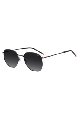 Matte-black sunglasses in stainless steel with red details, Black