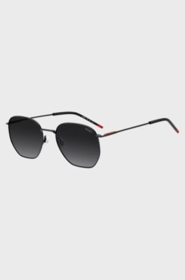 Matte-black sunglasses in stainless steel with red details, Black