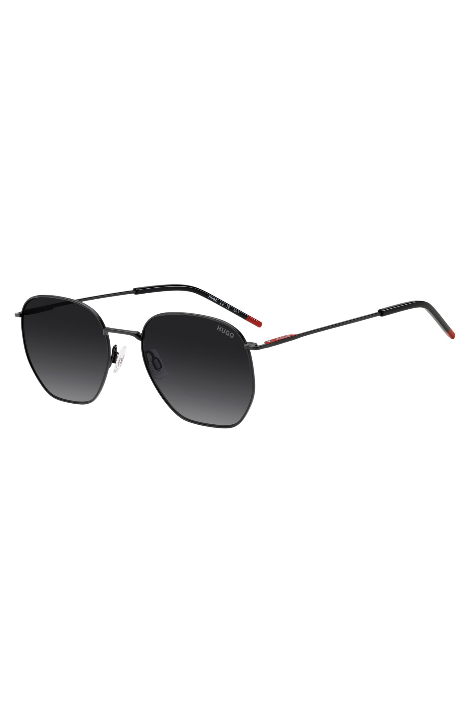 Hugo Matte-black sunglasses in stainless steel with red details solglasögon herr