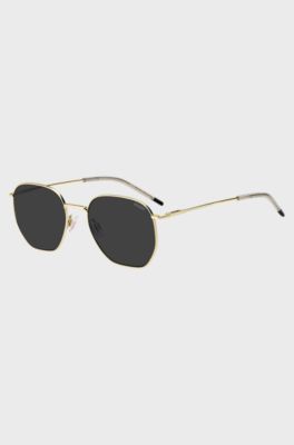 Goldfarbene Sonnenbrille aus Edelstahl mit Logo-Details, Goldfarben