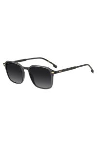 Lunettes de soleil en ac&eacute;tate gris fonc&eacute; avec logos dor&eacute;s, Gris