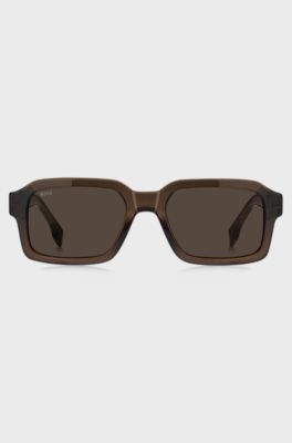 Brown-acetate sunglasses with silver-tone logo insert, Brown