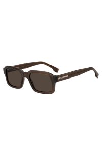 Lunettes de soleil en ac&eacute;tate marron avec incrustation du logo argent&eacute;e, Marron