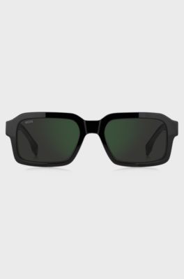Black-acetate sunglasses with green shaded lenses, Black