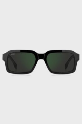 Black-acetate sunglasses with green shaded lenses, Black