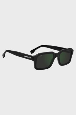Black-acetate sunglasses with green shaded lenses, Black