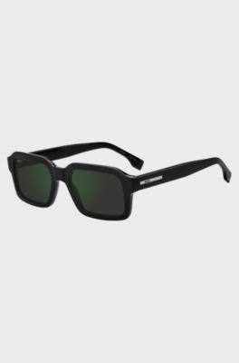 Black-acetate sunglasses with green shaded lenses, Black
