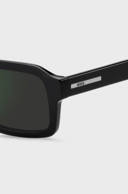 Black-acetate sunglasses with green shaded lenses, Black