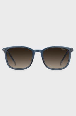 Transparent-blue-acetate sunglasses with stainless-steel temples, Blue