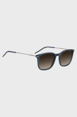 Transparent-blue-acetate sunglasses with stainless-steel temples, Blue