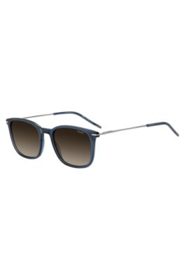 Transparent-blue-acetate sunglasses with stainless-steel temples, Blue