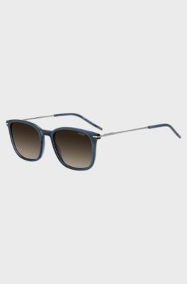 Transparent-blue-acetate sunglasses with stainless-steel temples, Blue