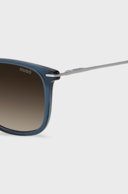 Transparent-blue-acetate sunglasses with stainless-steel temples, Blue