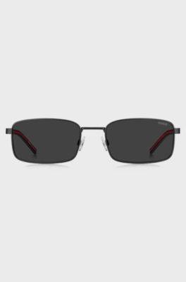 Stainless-steel sunglasses with black and red temples, Black