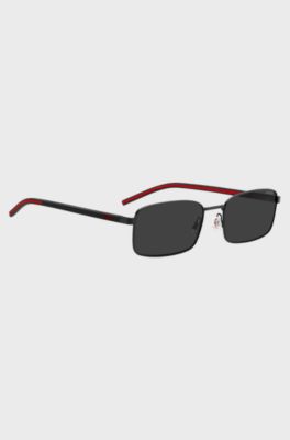 Stainless-steel sunglasses with black and red temples, Black