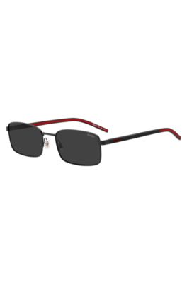 Stainless-steel sunglasses with black and red temples, Black