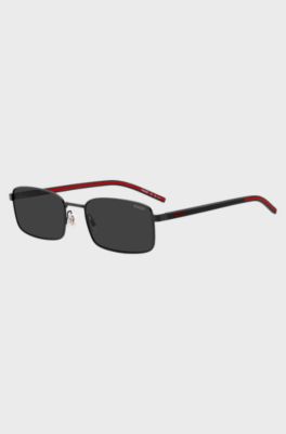 Stainless-steel sunglasses with black and red temples, Black