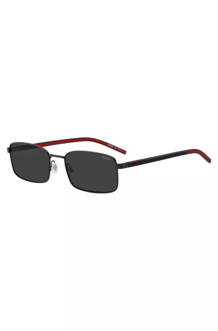 Stainless-steel sunglasses with black and red temples