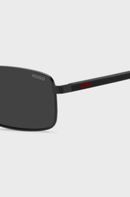 Stainless-steel sunglasses with black and red temples, Black