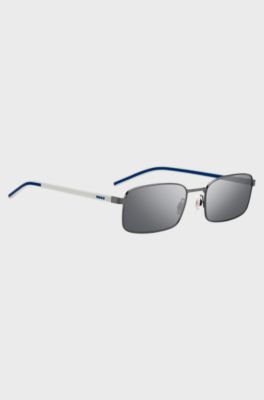 Mirrored sunglasses with a racing-inspired design, White