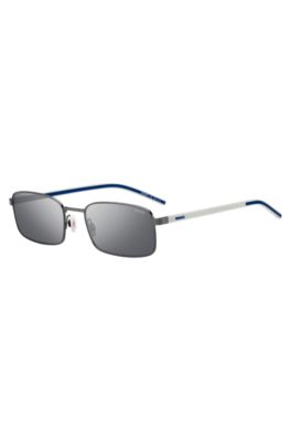 Mirrored sunglasses with a racing-inspired design, White