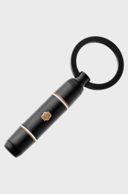 Double B key ring in black-lacquered brass, Black