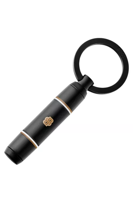 Double B key ring in black-lacquered brass