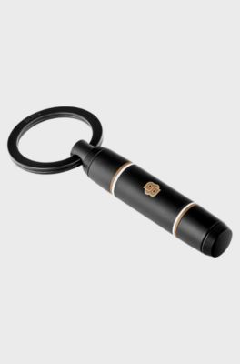 Double B key ring in black-lacquered brass, Black