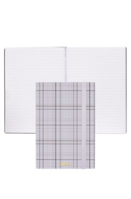 Lilac check-print A5 notebook with golden-foil logo, Purple