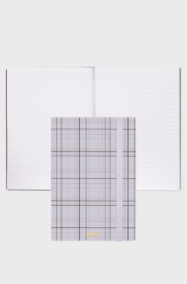 Lilac check-print A5 notebook with golden-foil logo, Purple
