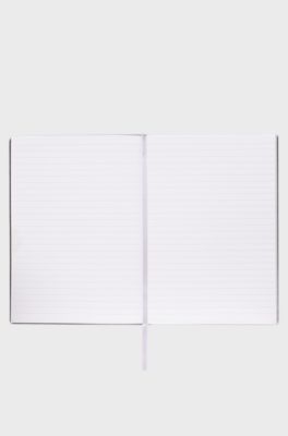 Lilac check-print A5 notebook with golden-foil logo, Purple