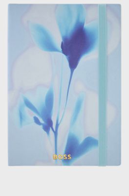 Blue floral-print A5 notebook with foil logo, Light Blue