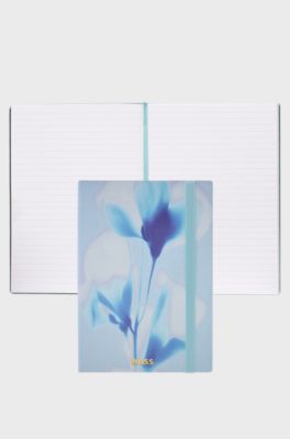 Blue floral-print A5 notebook with foil logo, Light Blue
