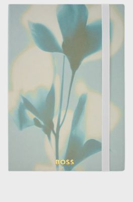 Green floral-print A5 notebook with foil logo, Light Green