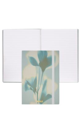 Green floral-print A5 notebook with foil logo, Light Green